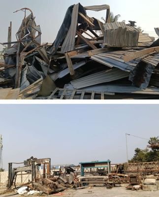 FIRE AFFECTED STOCK OF MS STEEL SCRAP (IN THE FORM OF SHEETS / STRUCTURE/PURLIN/TURBO FAN/ POLY CORBONATE & SCREWS) APPROX. 300 MT
